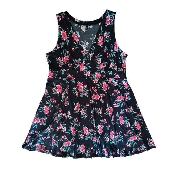 Torrid Black Pink Floral Jersey Knit Sleeveless Mini Skater Dress Plussize 3X - Picture 2 of 16
